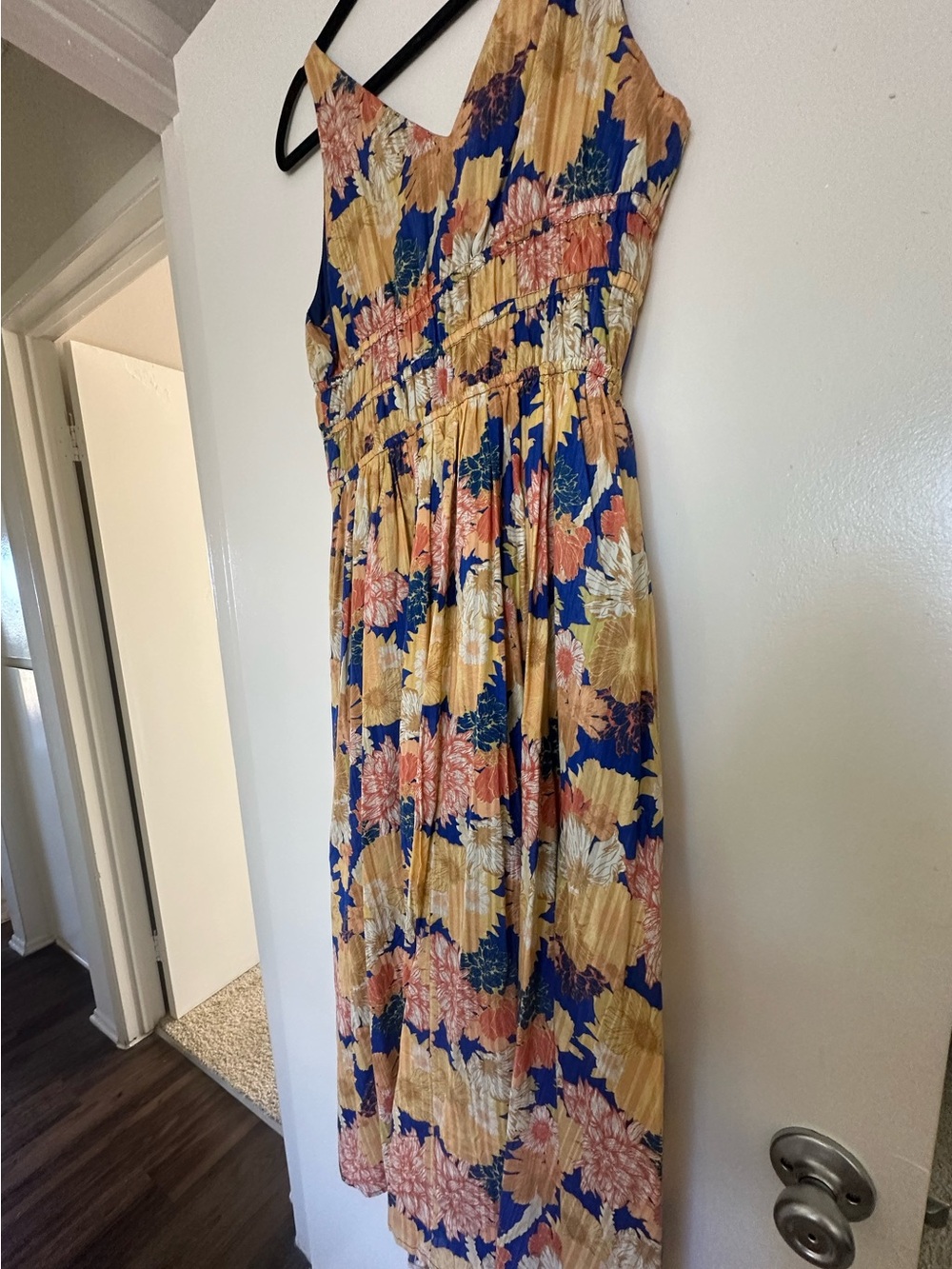 NWOT Caroline Constas Yellow & Blue Floral Maxi Dress - Size L - Picture 8 of 11